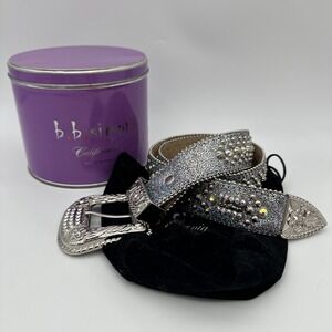 BB Simon 380 Swarovski Crystal Belt Silver Size 30 Made in USA